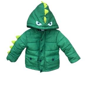 Little Me Green Dinosaur Hooded Puffer Jacket Size 12 Months